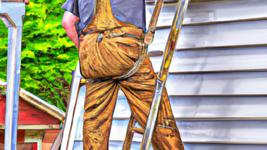 Man climbing ladder on Brownsburg, Indiana home to replace roof