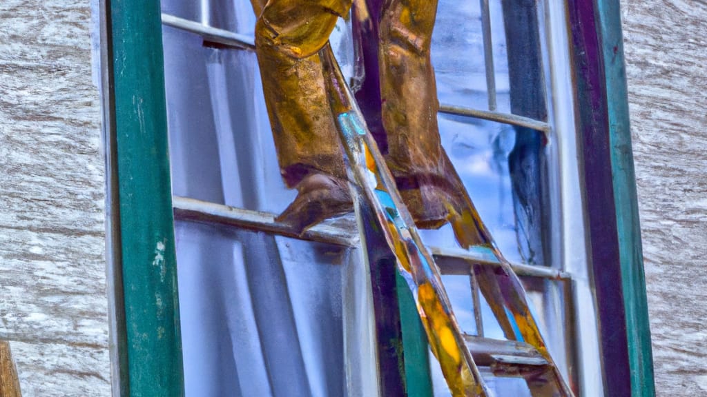 Man climbing ladder on Bucyrus, Ohio home to replace roof