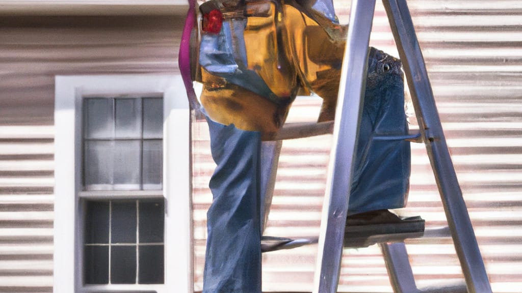 Man climbing ladder on Buffalo, Minnesota home to replace roof