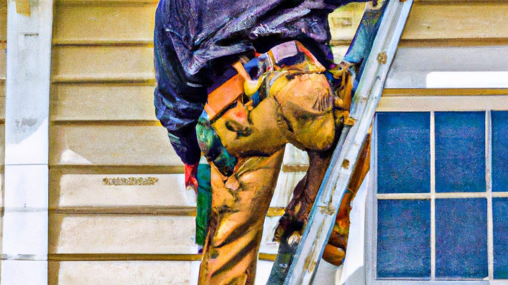 Man climbing ladder on Burke, Virginia home to replace roof