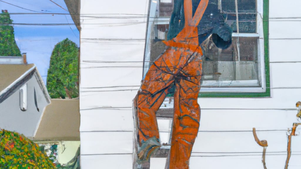 Man climbing ladder on Burlingame, California home to replace roof