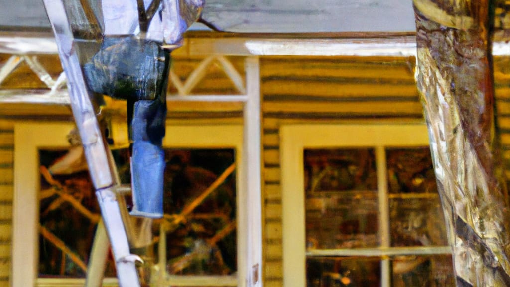 Man climbing ladder on Byram, Mississippi home to replace roof