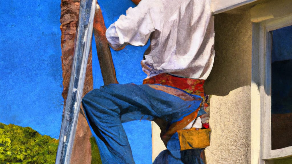 Man climbing ladder on Calabasas, California home to replace roof