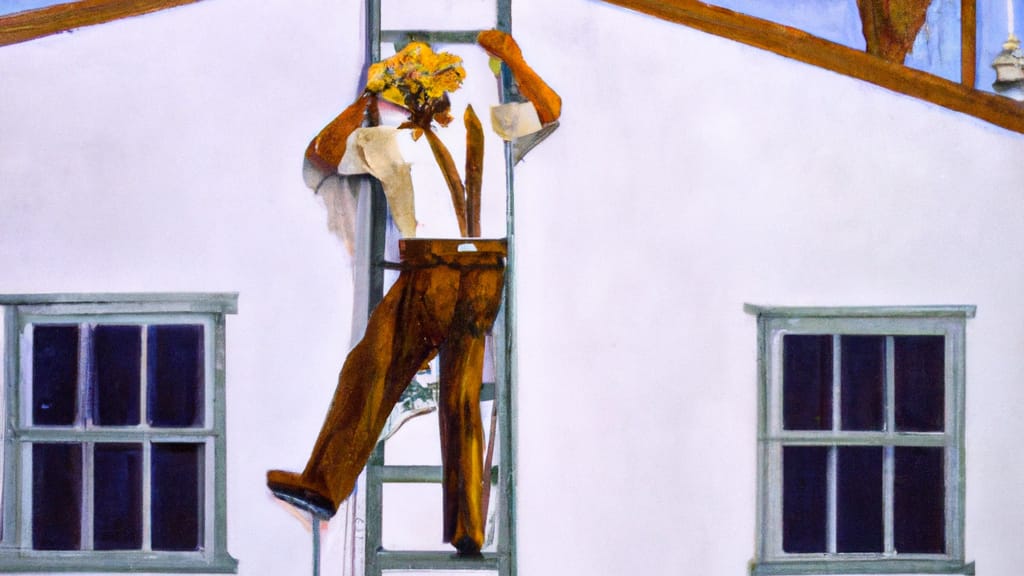 Man climbing ladder on Calexico, California home to replace roof