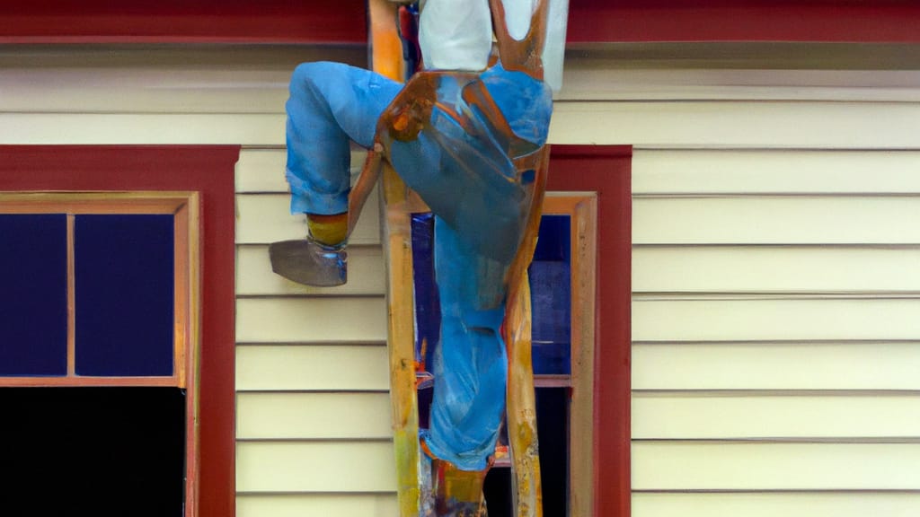 Man climbing ladder on Cambria, California home to replace roof