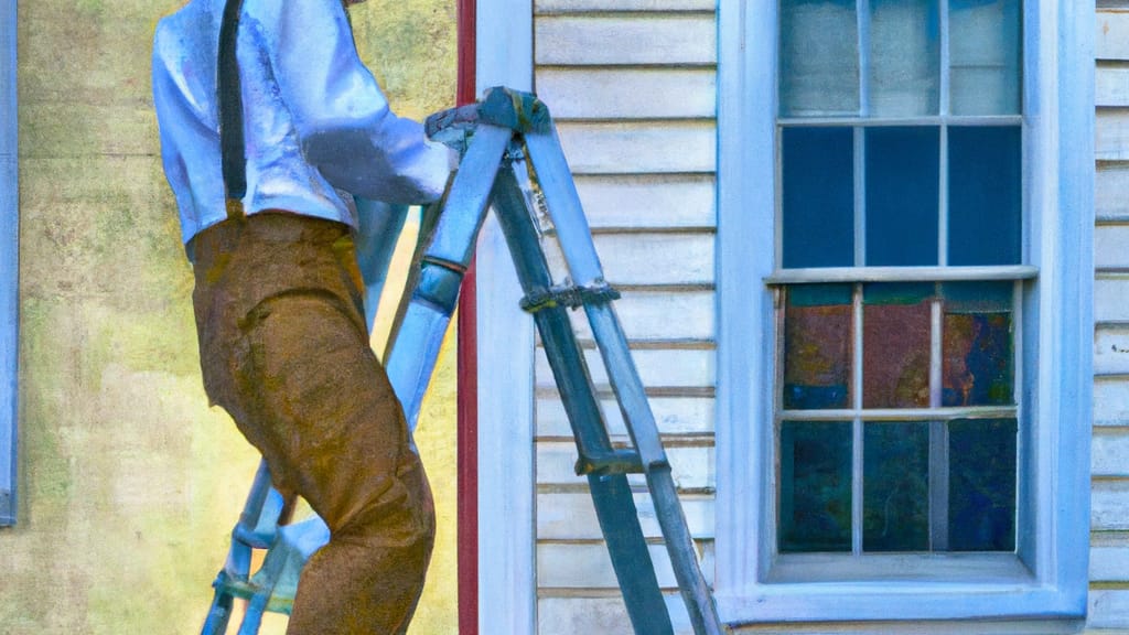 Man climbing ladder on Camden, New Jersey home to replace roof