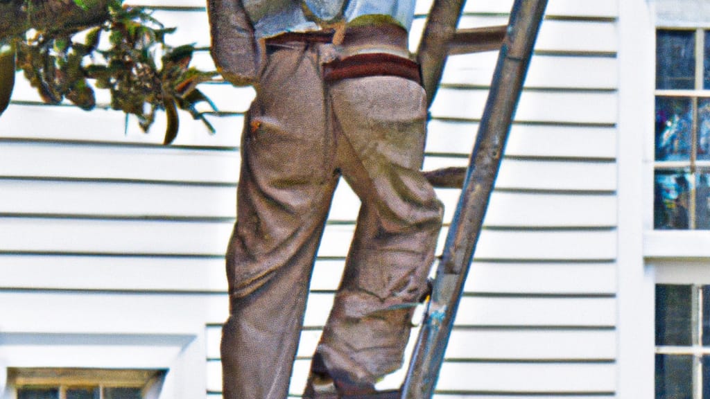 Man climbing ladder on Camden, South Carolina home to replace roof