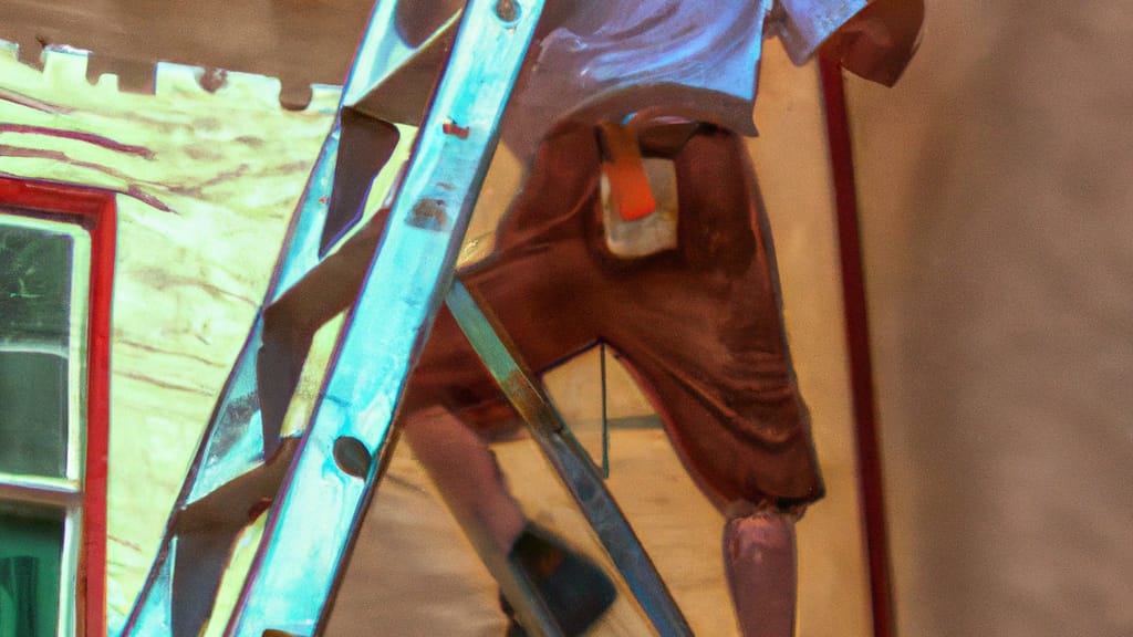 Man climbing ladder on Canon City, Colorado home to replace roof