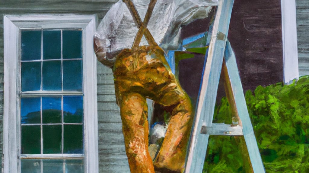 Man climbing ladder on Canterbury, Connecticut home to replace roof