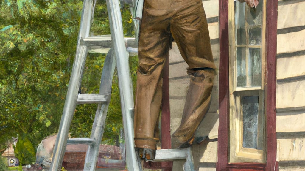 Man climbing ladder on Canton, New York home to replace roof