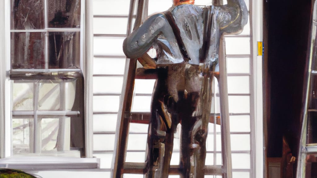 Man climbing ladder on Carmel, New York home to replace roof