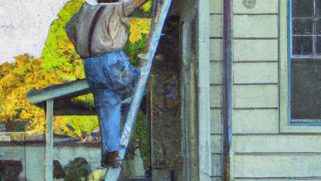Man climbing ladder on Carmichael, California home to replace roof