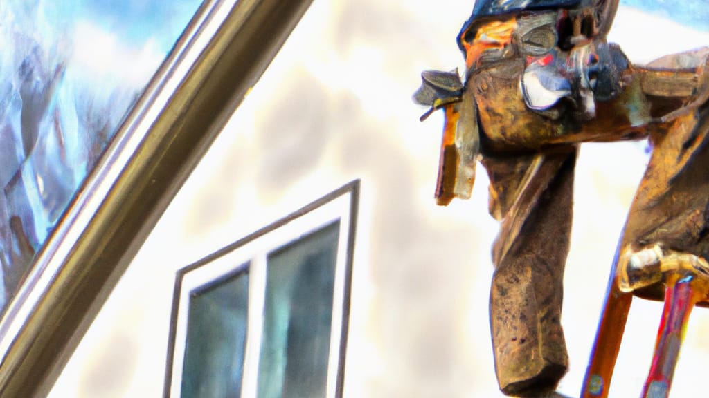 Man climbing ladder on Carol Stream, Illinois home to replace roof