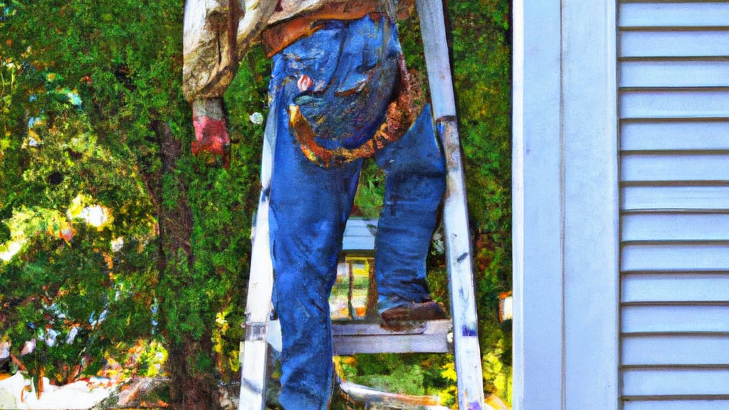 Man climbing ladder on Carthage, Mississippi home to replace roof