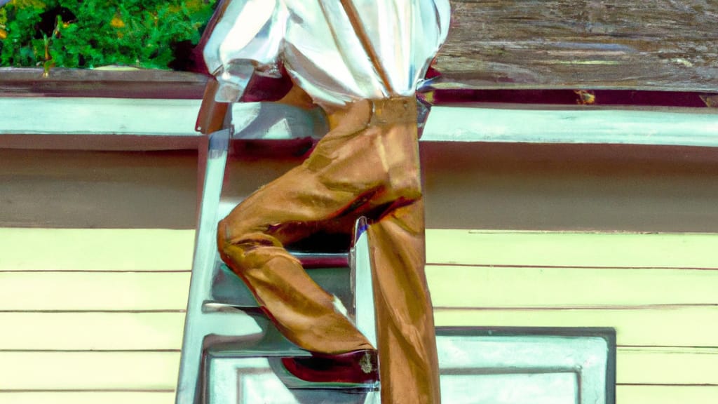 Man climbing ladder on Castroville, California home to replace roof