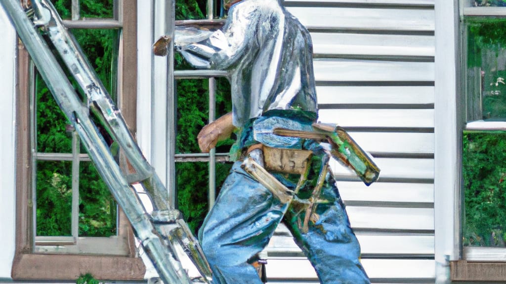 Man climbing ladder on Channahon, Illinois home to replace roof