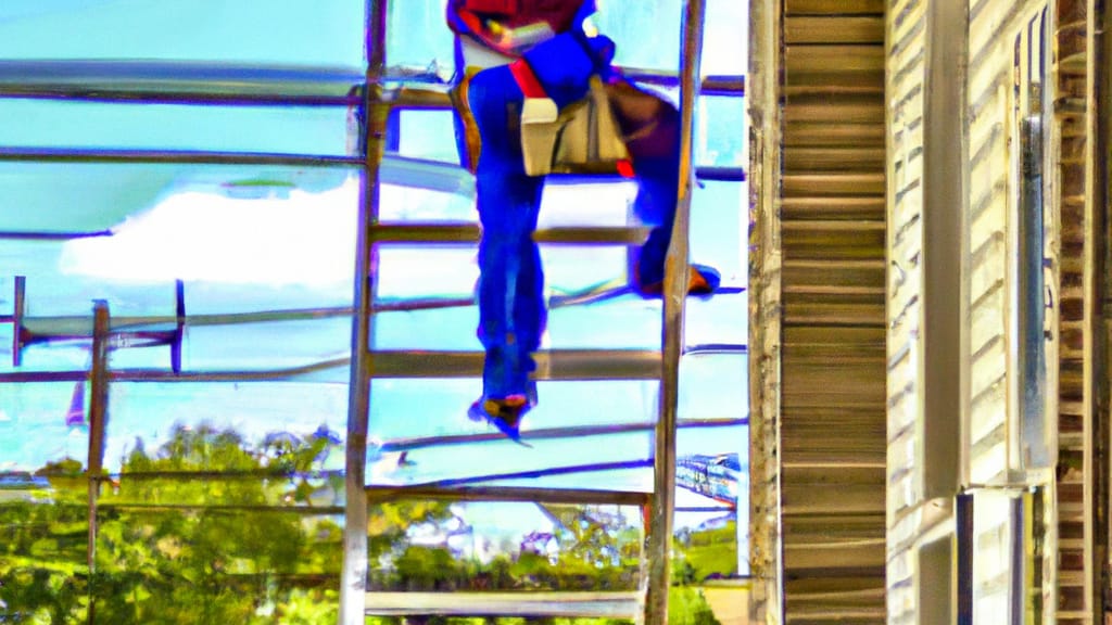 Man climbing ladder on Channelview, Texas home to replace roof