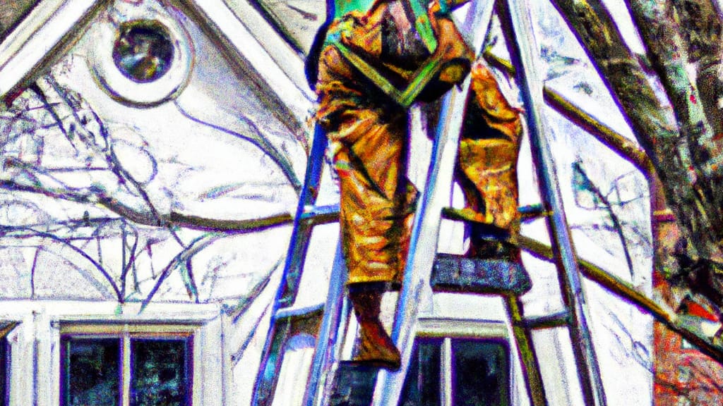 Man climbing ladder on Chapel Hill, North Carolina home to replace roof