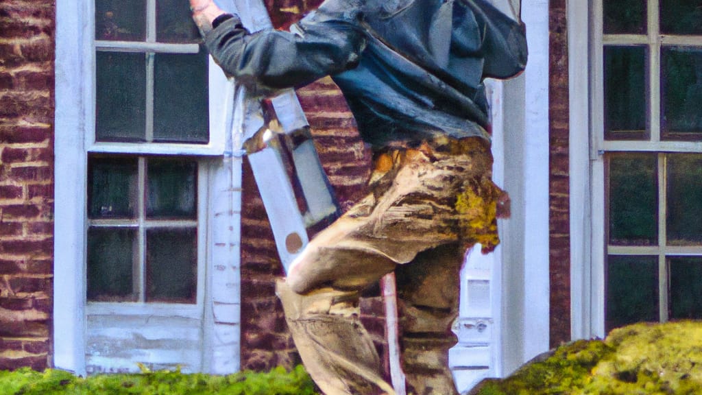Man climbing ladder on Charlotte, North Carolina home to replace roof