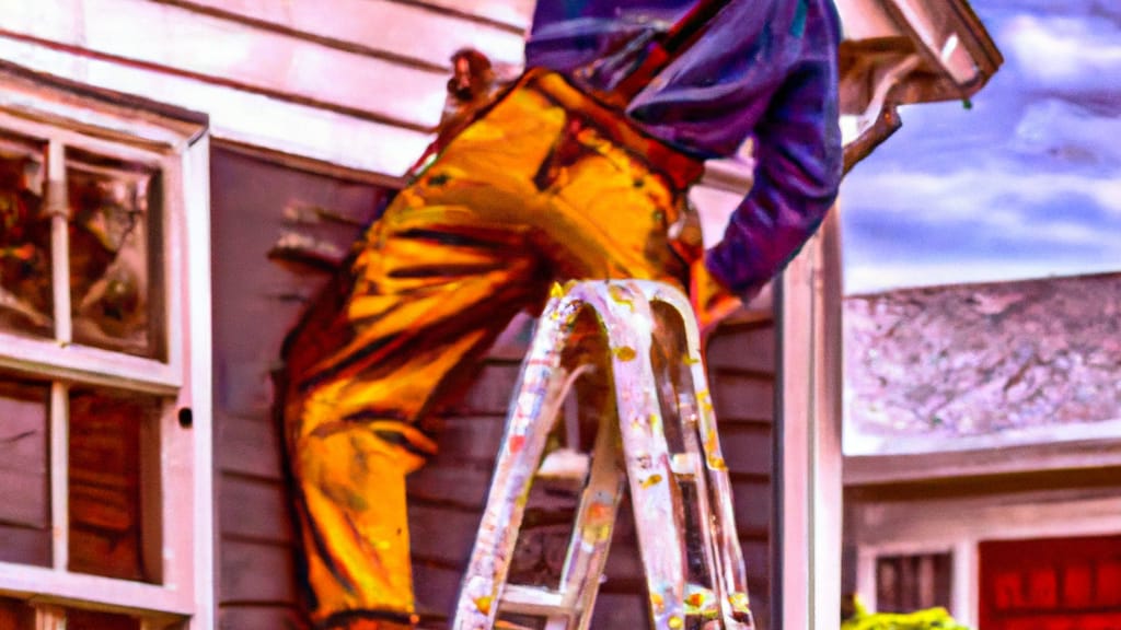 Man climbing ladder on Chatham, New Jersey home to replace roof