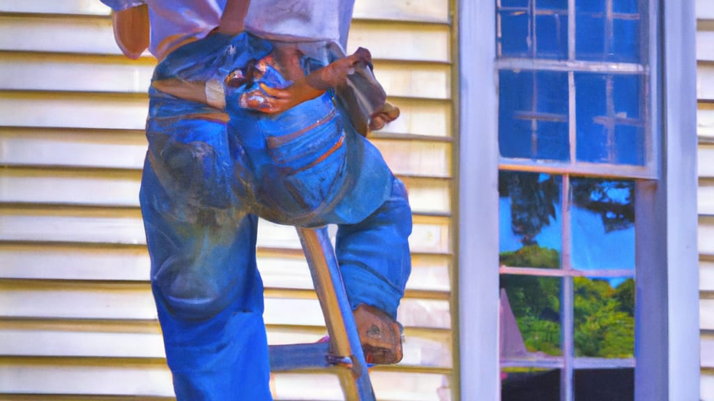 Man climbing ladder on Cherryville, North Carolina home to replace roof