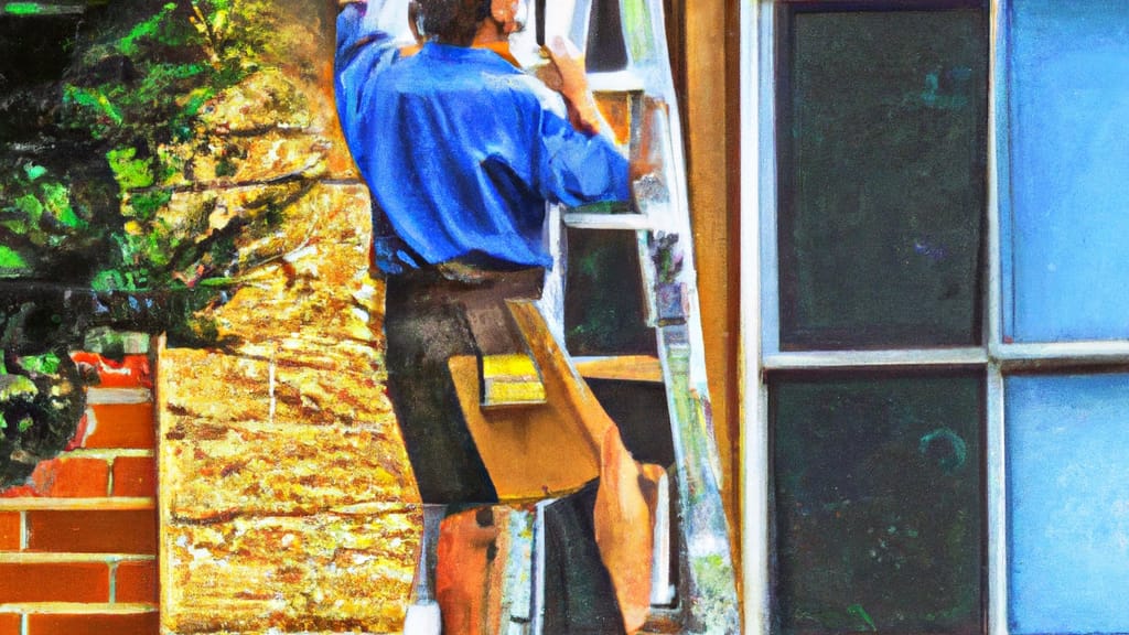 Man climbing ladder on Chesterfield, Missouri home to replace roof