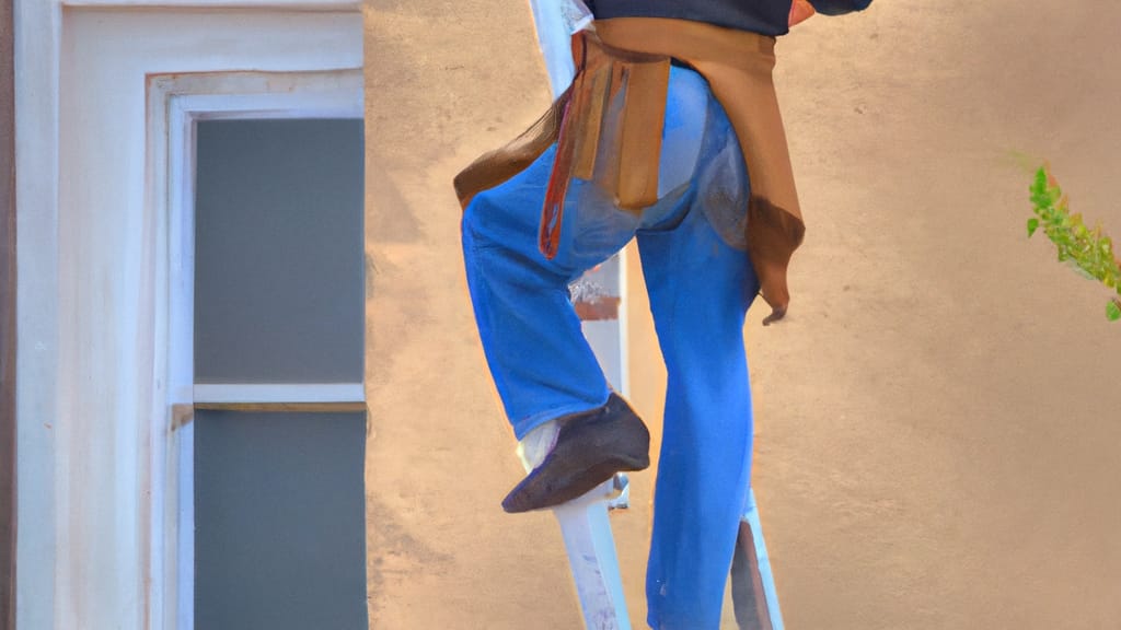 Man climbing ladder on Cheyenne, Wyoming home to replace roof