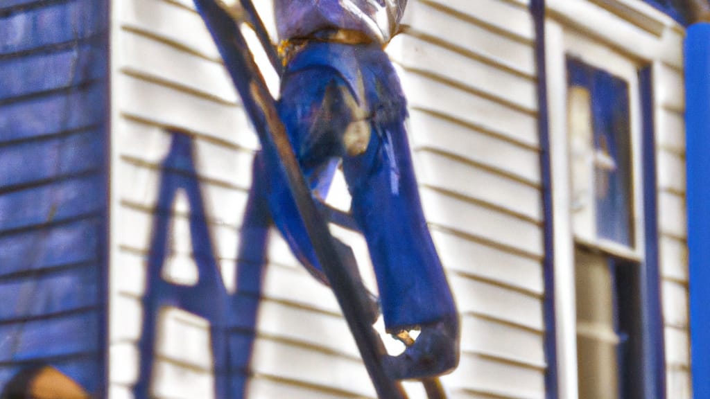 Man climbing ladder on Chicopee, Massachusetts home to replace roof