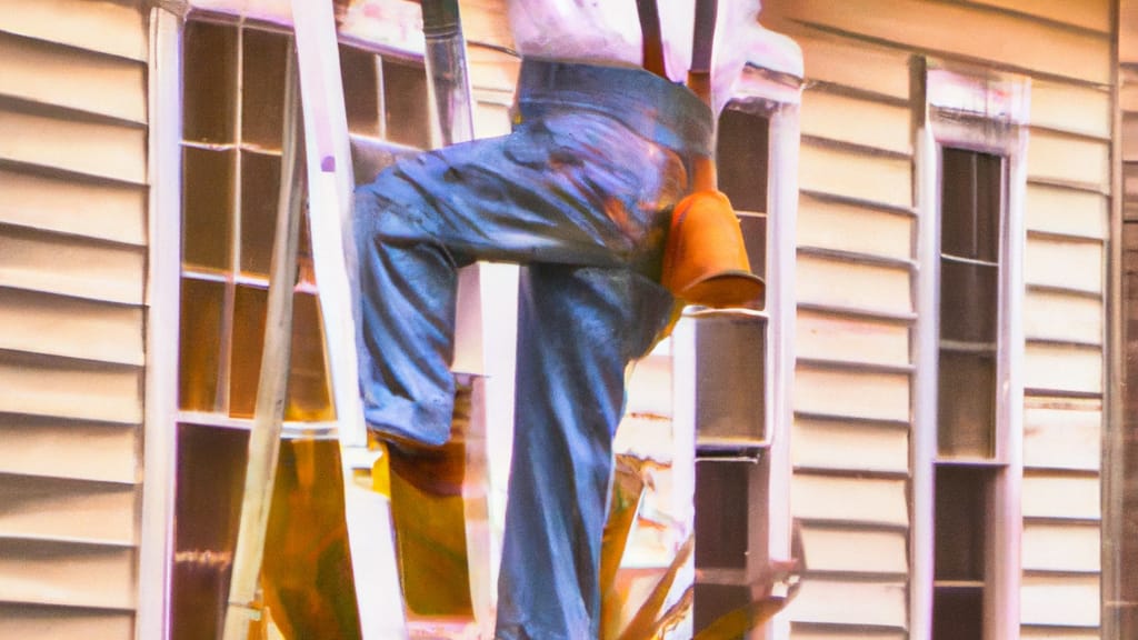 Man climbing ladder on Choctaw, Oklahoma home to replace roof