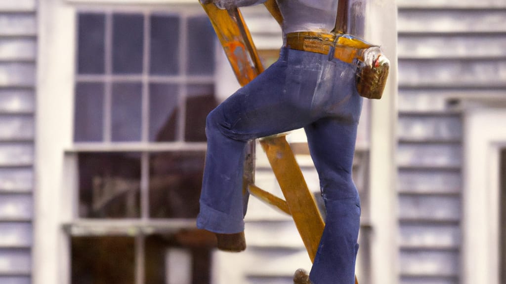 Man climbing ladder on Claverack, New York home to replace roof