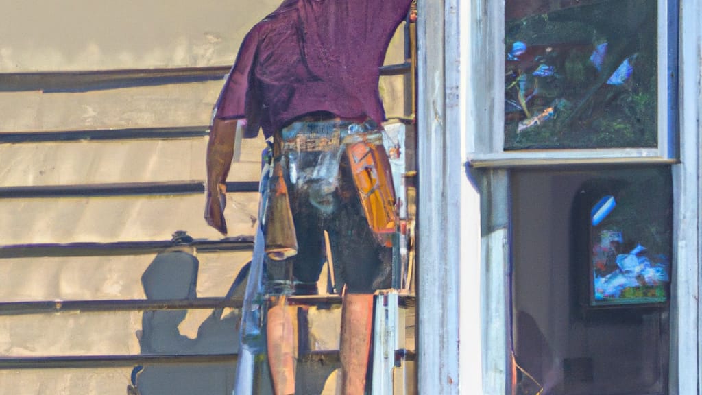 Man climbing ladder on Clear Lake, Iowa home to replace roof