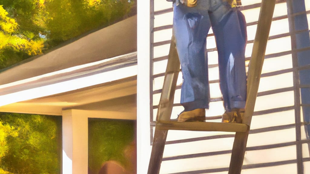 Man climbing ladder on Clemmons, North Carolina home to replace roof