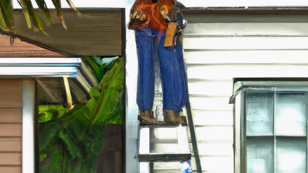 Man climbing ladder on Clermont, Florida home to replace roof
