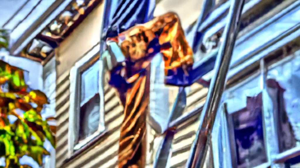 Man climbing ladder on Clifton Heights, Pennsylvania home to replace roof