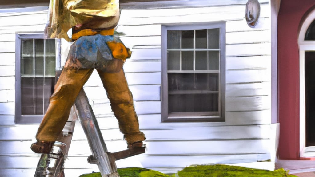 Man climbing ladder on Clifton Park, New York home to replace roof