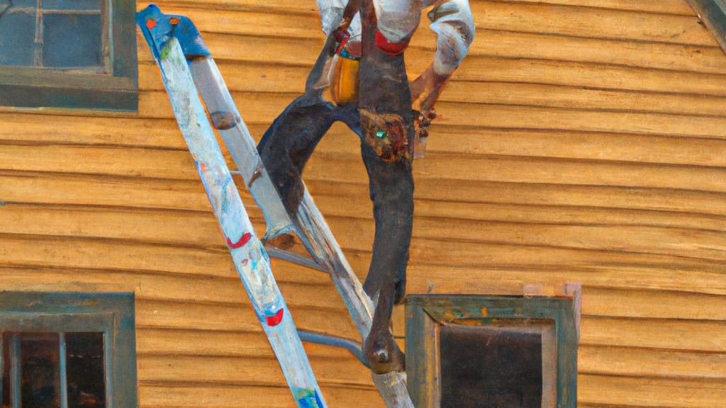 Man climbing ladder on Clinton, Massachusetts home to replace roof