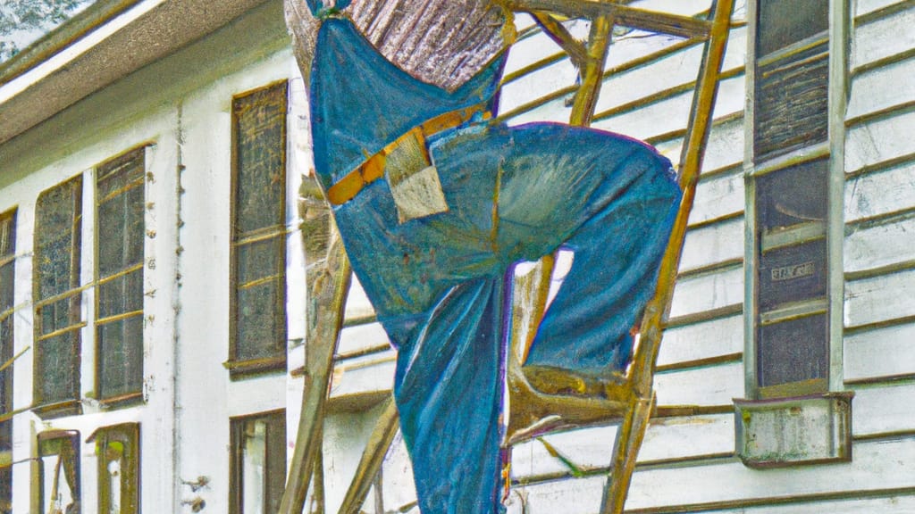 Man climbing ladder on Clinton, Missouri home to replace roof