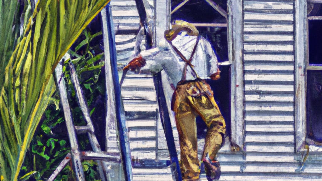 Man climbing ladder on Cocoa, Florida home to replace roof
