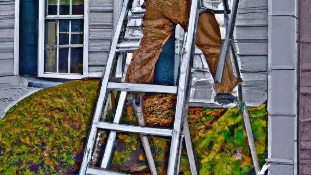 Man climbing ladder on Cohasset, Massachusetts home to replace roof