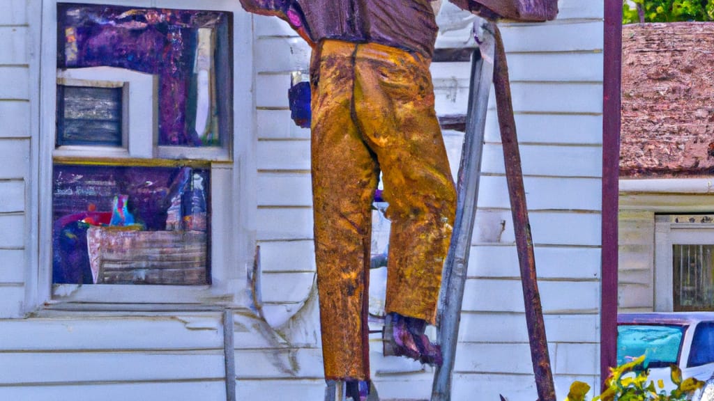 Man climbing ladder on Colona, Illinois home to replace roof