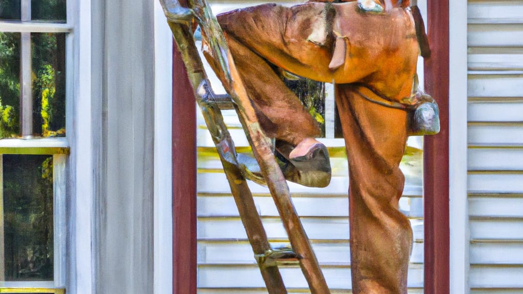 Man climbing ladder on Columbus, Indiana home to replace roof