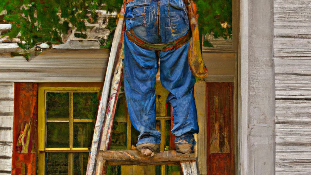 Man climbing ladder on Columbus, Mississippi home to replace roof