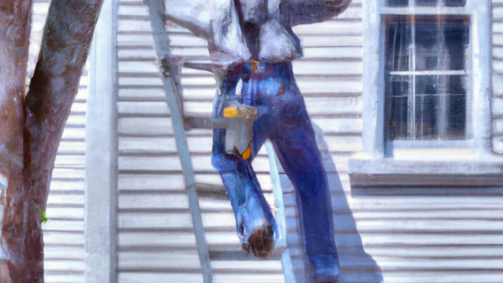 Man climbing ladder on Concord, North Carolina home to replace roof