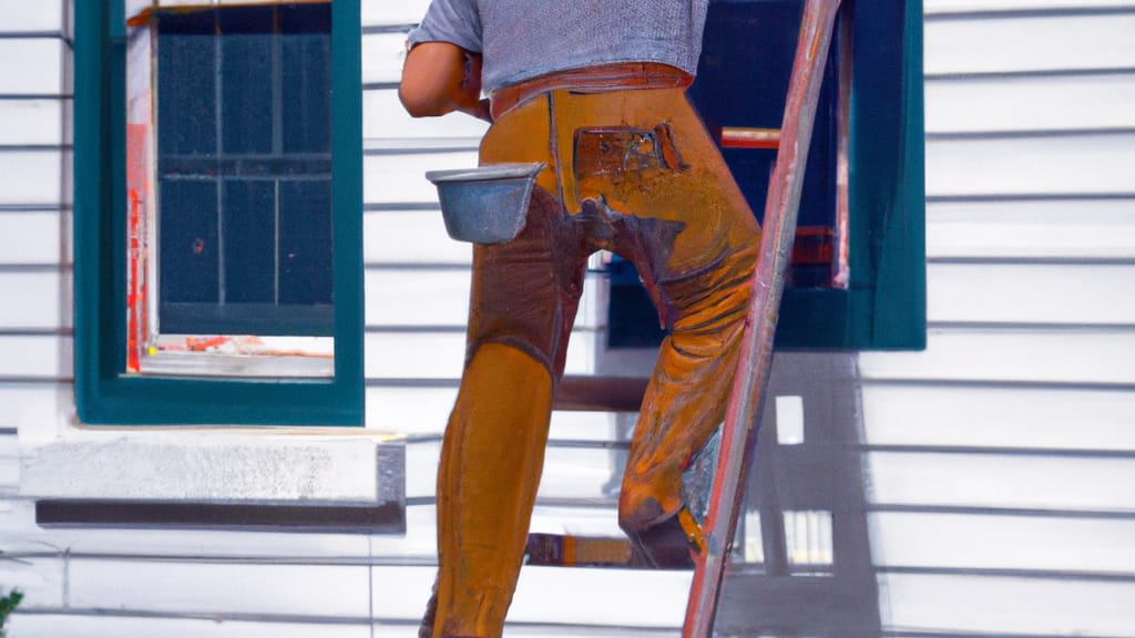 Man climbing ladder on Connellsville, Pennsylvania home to replace roof