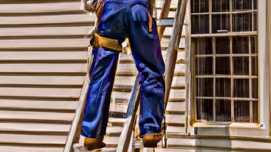 Man climbing ladder on Conyers, Georgia home to replace roof