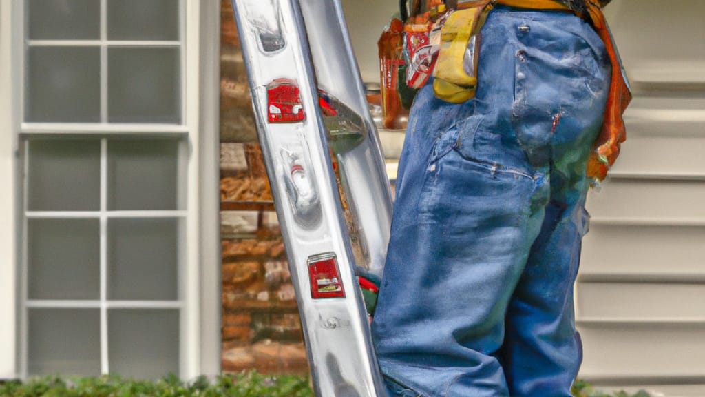 Man climbing ladder on Coppell, Texas home to replace roof