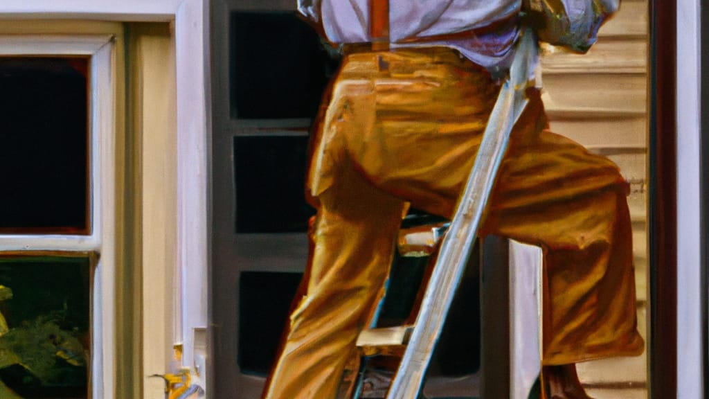 Man climbing ladder on Coralville, Iowa home to replace roof