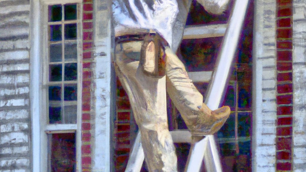 Man climbing ladder on Corinth, Mississippi home to replace roof