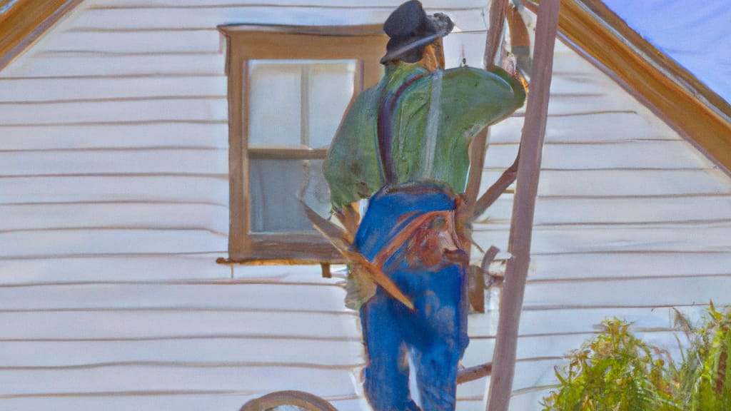 Man climbing ladder on Corning, California home to replace roof