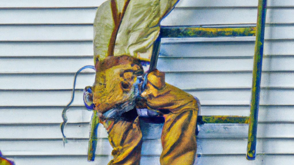 Man climbing ladder on Corning, New York home to replace roof